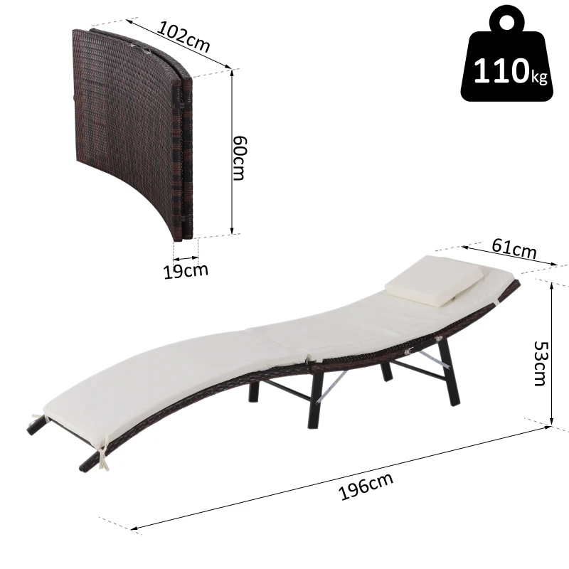 Bain de soleil pliable résine tressée matelas et tétière inclus