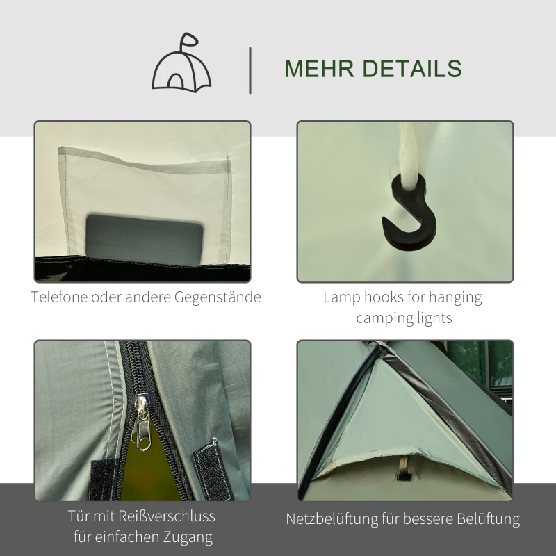 Outsunny Familienzelt Campingzelt 4-5 Personen Großer Stauraum Wasserdicht WS 2000mm mit Dach Grün