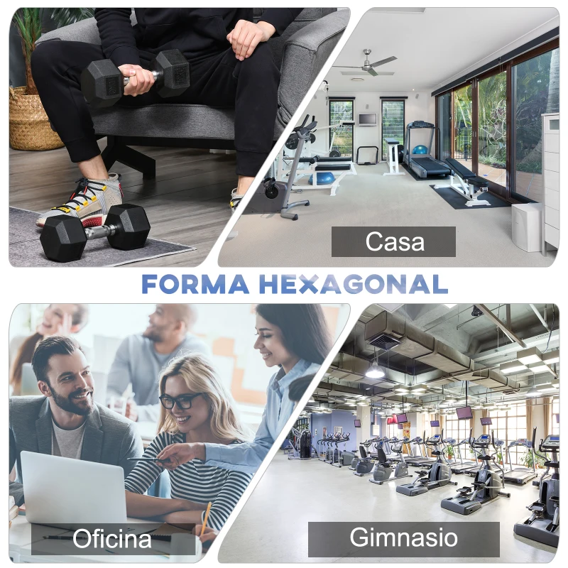 HOMCOM Juego de Mancuernas 2x10 kg con Barra de Conexión de Metal Cabeza Hexagonal para Entrenamiento en Casa Negro y Plata