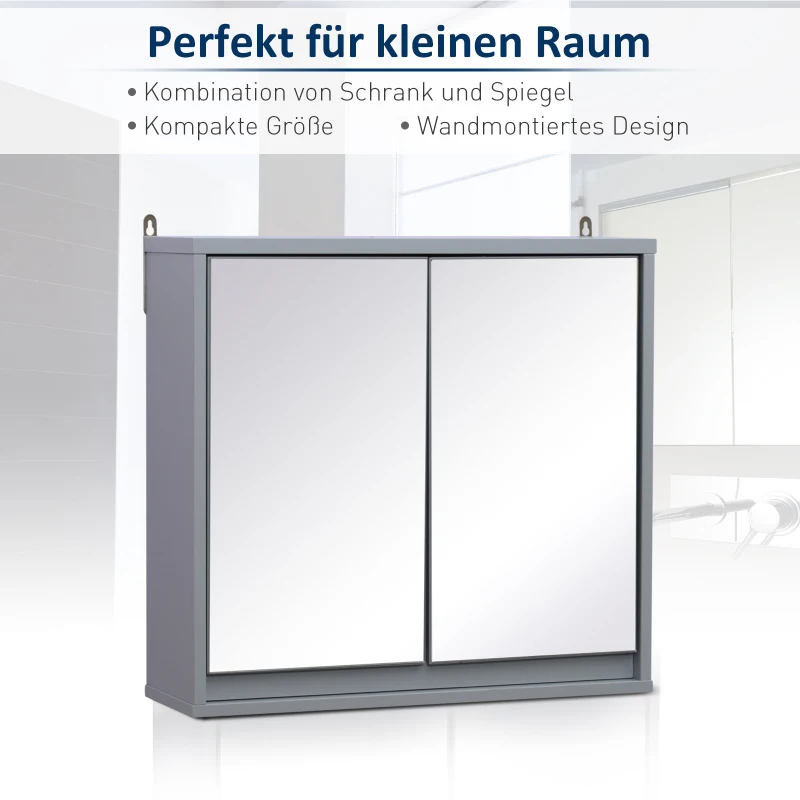 HOMCOM Spiegelschrank mit 2 Spiegeltüren 48 cm x 14,5 cm x 45 cm Grau
