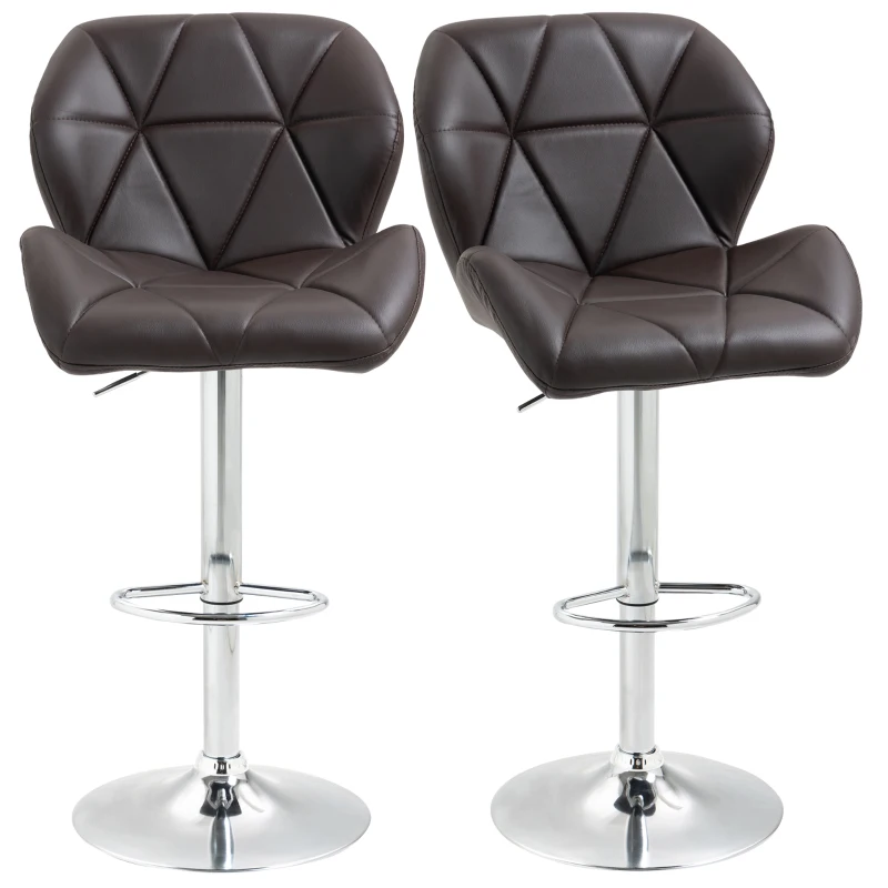 HOMCOM Set 2 Sgabelli da Bar con Altezza Regolabile, Base in Metallo e Seduta in Pelle PU, Sgabelli da Cucina con Schienale e Poggiapiedi, 51.5x57.5x93-114.5cm, Marrone e Argento