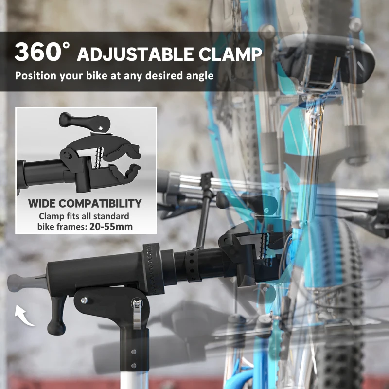 HOMCOM Bike Repair Stand, Heavy Duty Bike Stand for Maintenance, Max Load 40kg, Height Adjustable, Foldable and 360° Rotatable for Road Bike, Mountain Bike, E-Bike