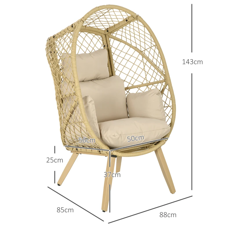 Outsunny Fauteuil œuf sur pied en résine effet rotin avec coussins polyester, structure en métal, dim. 88x85x143 cm