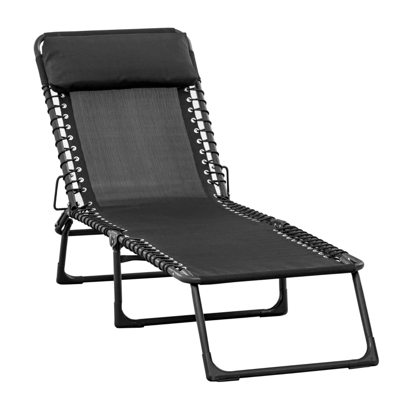 Outsunny Bain de soleil transat pliable dossier inclinable multi-positions têtière fournie métal époxy textilène noir