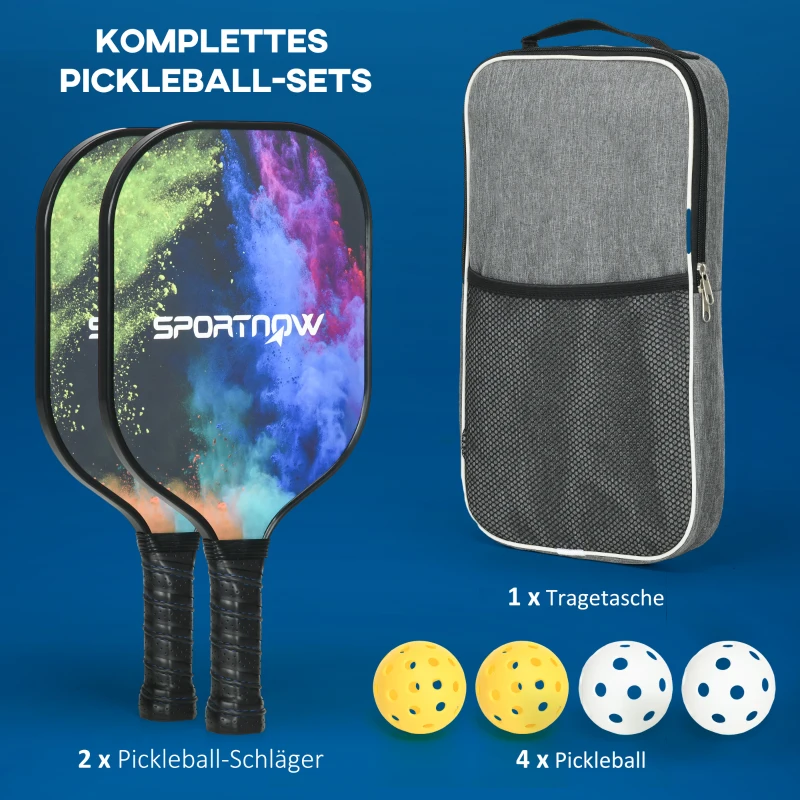 SPORTNOW Pickleball-Set, 2 Schläger aus Karbongewebe mit Wabengitter-Kern, 4 Bälle, Tragetasche
