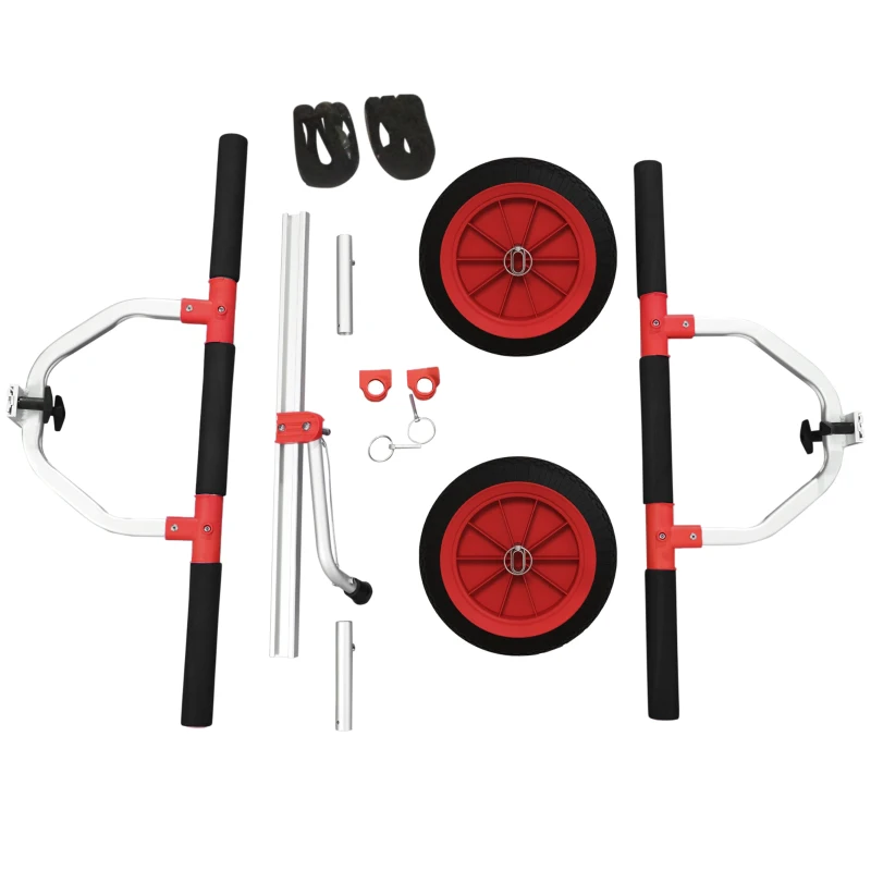 SPORTNOW Chariot de transport pour kayak stand-up paddle canoë avec largeur réglable grandes roues cadre en aluminium noir rouge