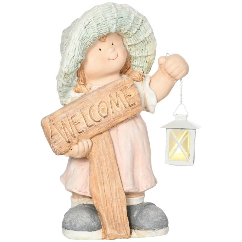 Outsunny Gartenfigur "Mädchen mit Laterne", Gartendekoration, wetterbeständig, 29 cm x 18 cm x 43 cm