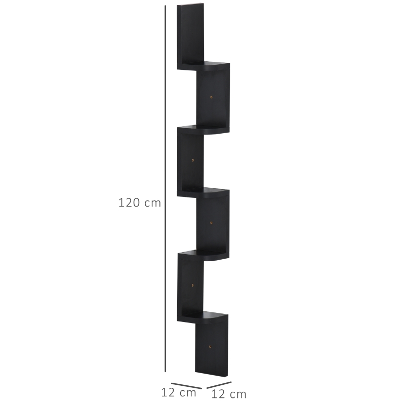 HOMCOM Étagère d'angle Murale à 5 Niveaux Hauteur 120 cm Forme de Zigzag en Bois Noire
