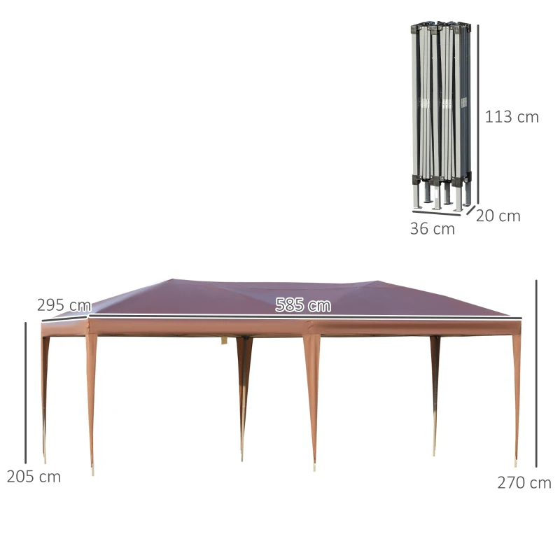 Outsunny Tonnelle barnum de jardin pop-up pliant 6L x 3l x 2,7H m sac inclus acier époxy oxford haute densité marron