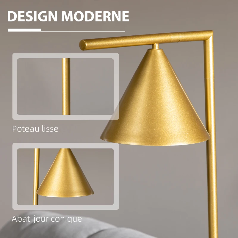 HOMCOM Lampadaire sur pied salon en acier avec abat-jour conique orientable base marbre 40W 35 x 26 x 153 cm doré
