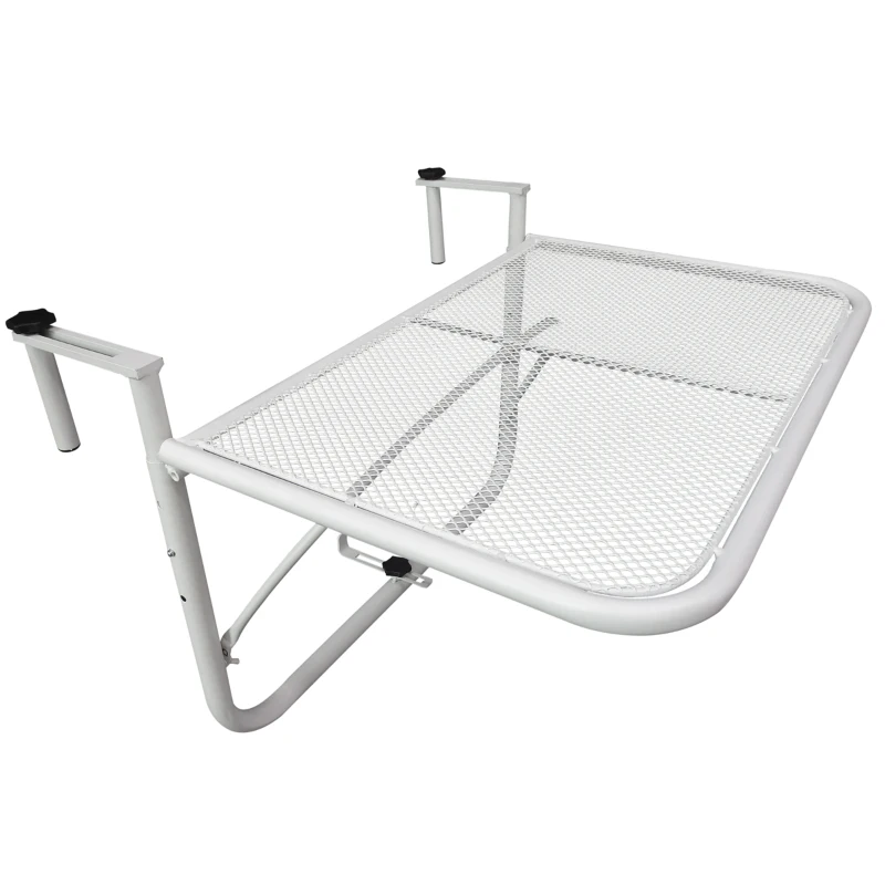 Outsunny Tavolo da Ringhiera con Ganci ad Altezza Regolabile su 3 Livelli, in Metallo, 60x56.5x45 cm, Bianco