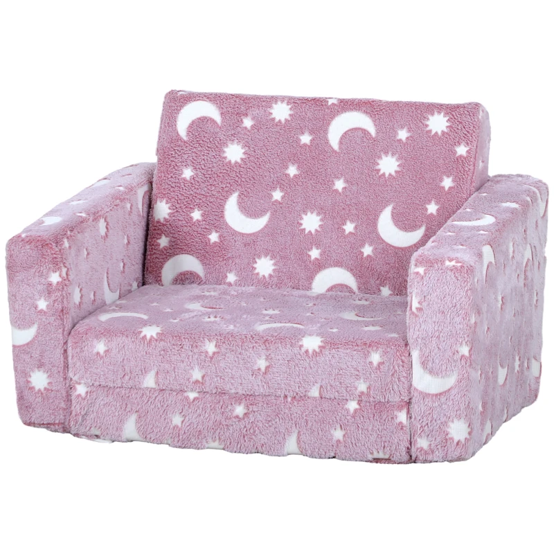 AIYAPLAY 2 in 1 Kids Folding Bed Armchair with Glow in The Dark Cosmic Design, Washable Cushion and Cover, Pink