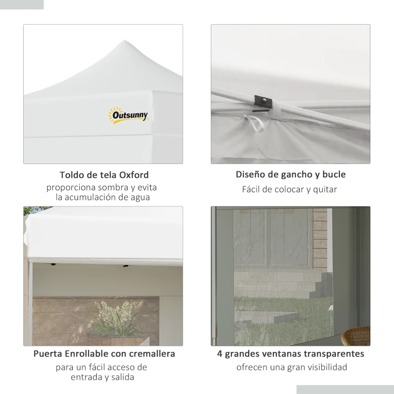 Outsunny Carpa Plegable 3x3 m con Altura Ajustable Cenador de Jardín con 4 Paredes Extraíbles de Tela Oxford 4 Ventanas y Bolsa de Transporte Impermeable Gazebo para Exterior Terraza Camping Blanco