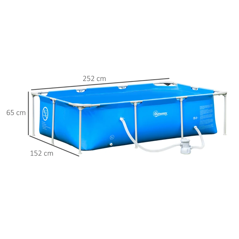 Outsunny Piscine Tubulaire Hors Sol rectangulaire Cadre en métal avec Filtre 252L x 152l x 65H cm Bleu