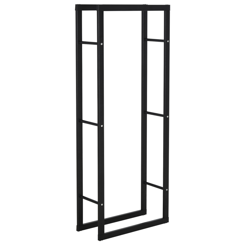 HOMCOM Porta Legna Verticale in Metallo Nero da Interni ed Esterni con Portata 100 kg max, 60x25x150 cm