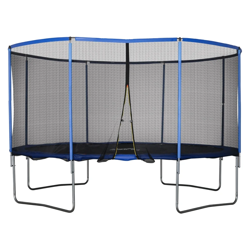 HOMCOM Trampolino Elastico da Esterno, Tappeto Elastico per Bambini e Adulti da Giardino con Rete di Sicurezza e Bordo Imbottito, Giochi da Giardino e Casa, Ø426x269cm, Blu e Nero