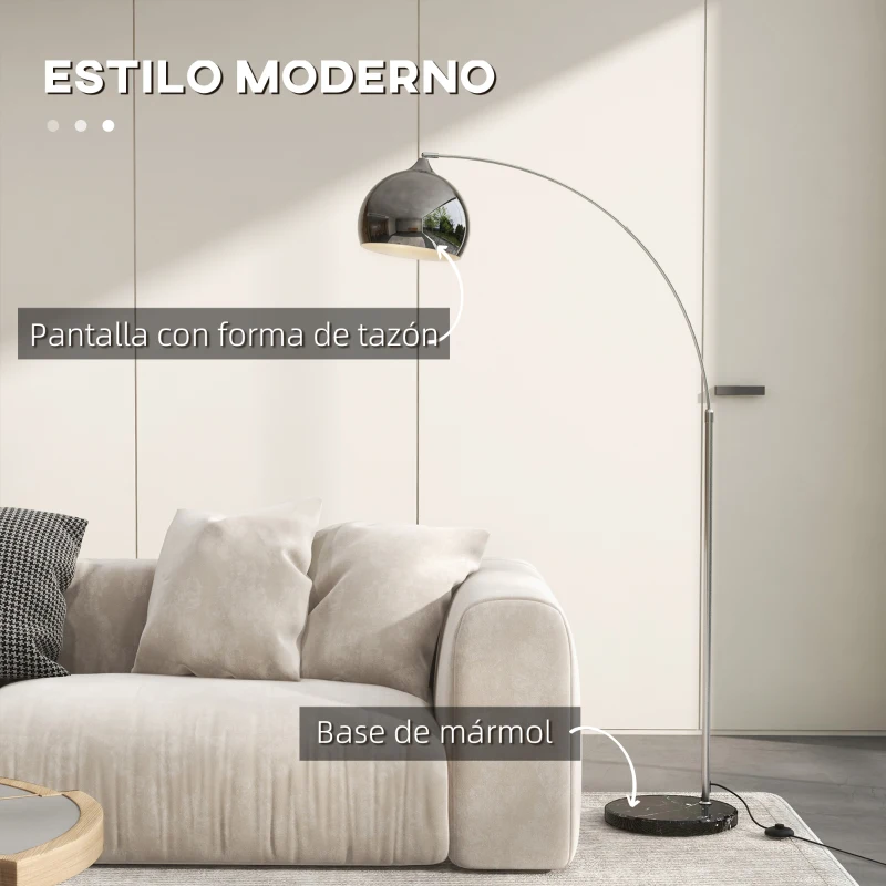 HOMCOM Lámpara de Pie en Forma Arco Moderna Portalámpara E27 40 W con Interruptor de Pie 110-115x30x170-180 cm Plata y Negro