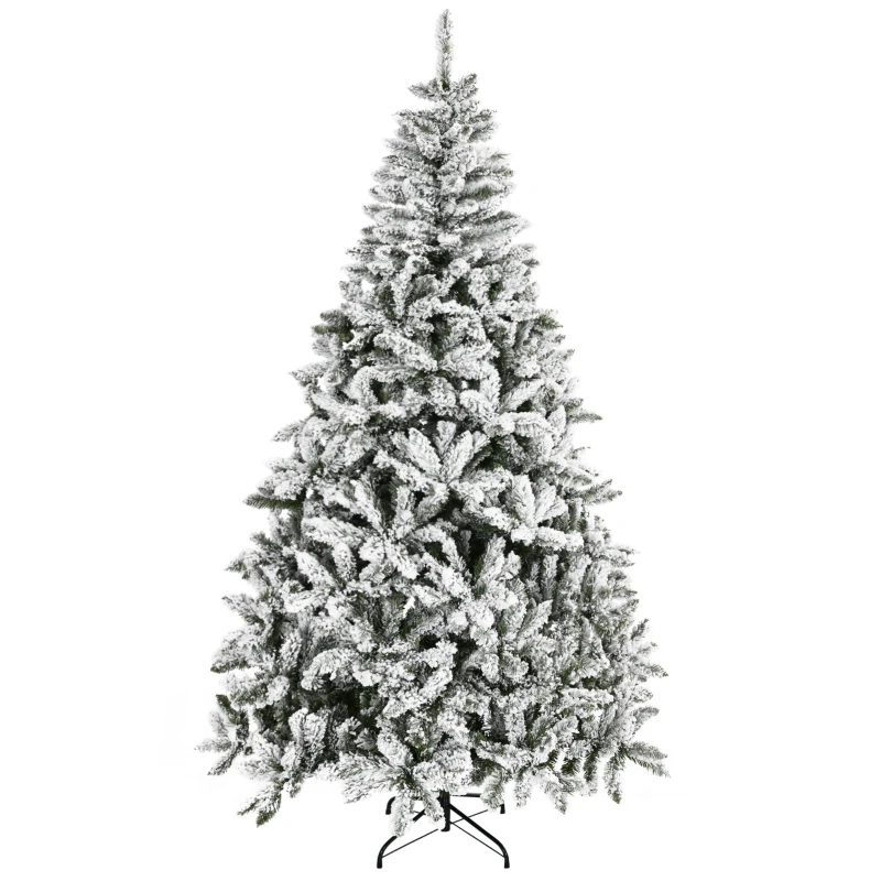 HOMCOM Árbol de Navidad Artificial 225 cm con Nieve Ignífugo con 1300 Ramas Decoración Navideña para Interiores Verde