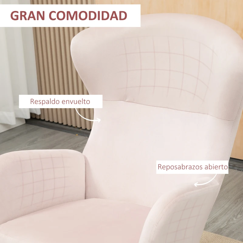HOMCOM Silla Mecedora Tapizada en Terciopelo Sillón Balancín Relax con Asiento Acolchado y Reposabrazos 65x87x102cm Rosa