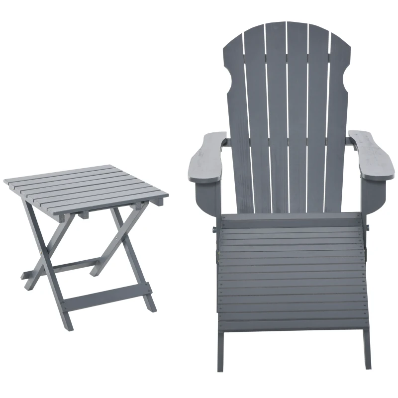 Outsunny Fauteuil de Jardin Adirondack Pliable avec Repose-Pied et Table Basse Bois Sapin traité Gris