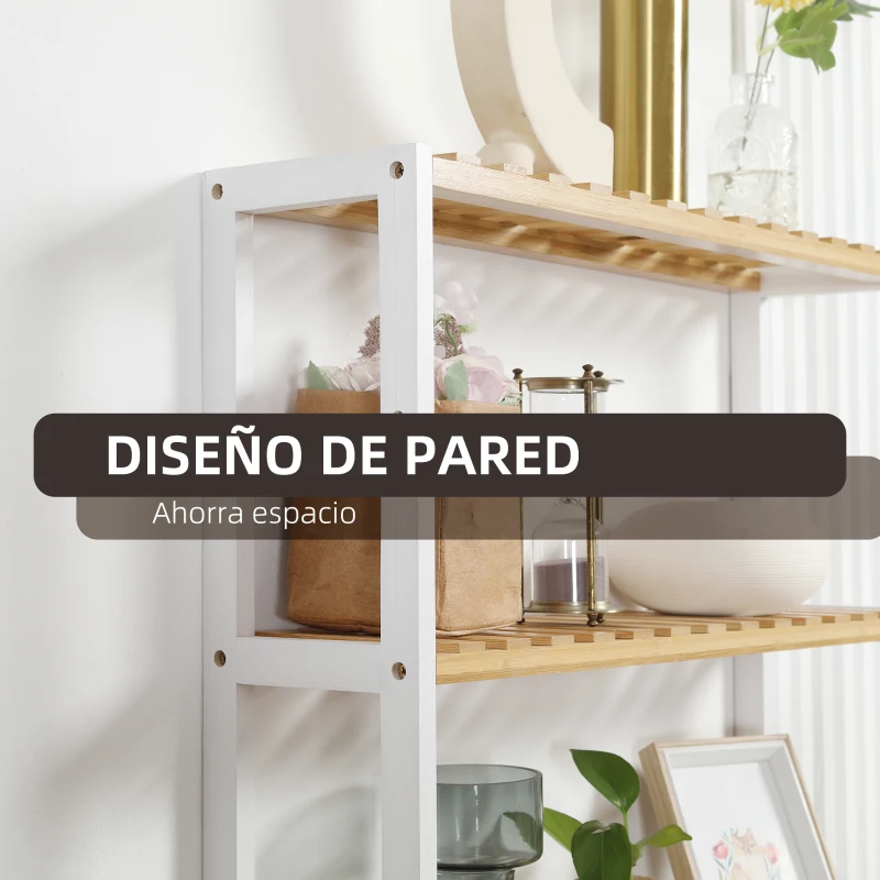 HOMCOM Estantería de Pared de Bambú con 3 Estantes Flotantes para Salón Dormitorio Cocina 60x15x54 cm Natural y Blanco