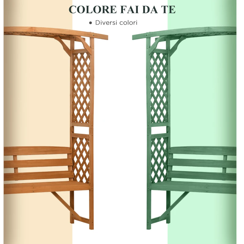 Outsunny Panchina da Giardino in Legno di Abete con Arco Decorativo per Piante e Vasi, 160x50x198 cm, Marrone