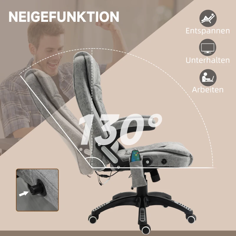 Vinsetto Chefsessel mit Massage- & Wärmefunktion, ergonomisch, verstellbar, bis 120kg, Grau(m-7)