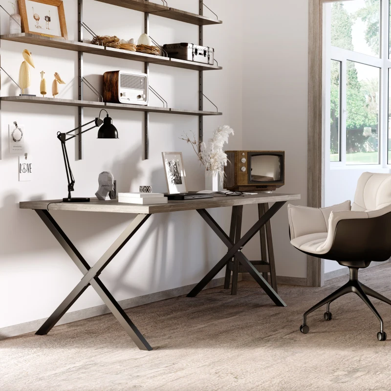 HOMCOM Set 2 Pezzi Gambe Tavolo in Acciaio a X con 16 Viti Incluse, Gambe preforate con 4 Fori, 80x4x72cm, Nero