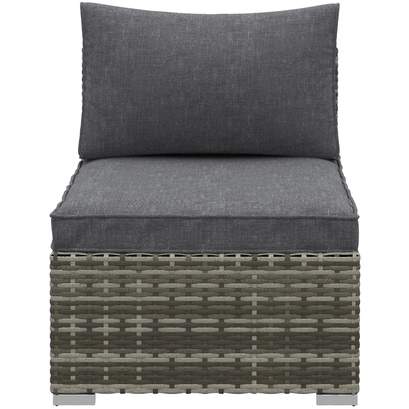 Outsunny Armless Rattan Garden Chair, Outdoor Rattan Chair with Cushions, PE Wicker Garden Furniture with Steel Frame, Adjustable Footpads for Garden, Terrace, Deep Grey