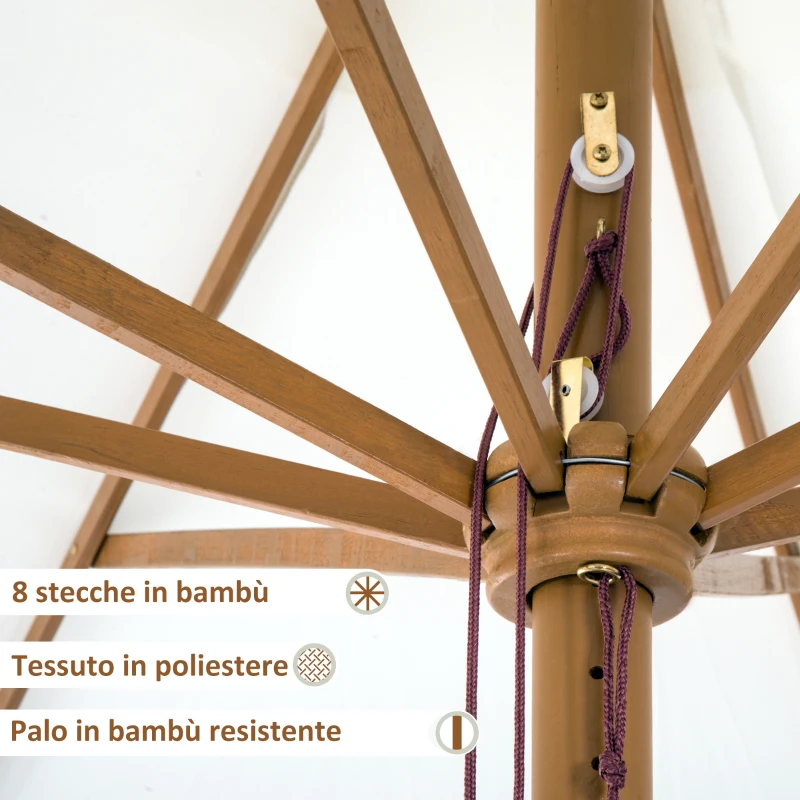 Outsunny Ombrellone da Giardino con Doppio Tettuccio, in Legno di Bambù e Poliestere, Ø325x250 cm, Crema