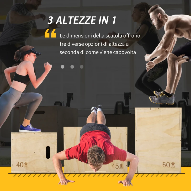 HOMCOM Box Jump a 3 Altezze Regolabili per Casa e Palestra, in Legno di Faggio, 45x40x60 cm