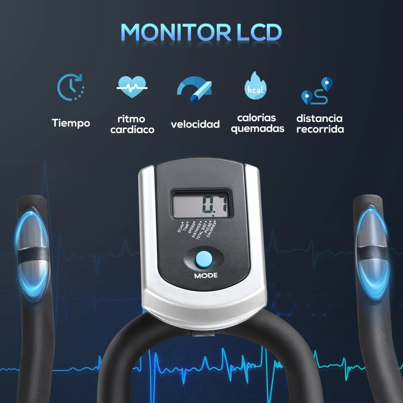 HOMCOM Bicicleta Estática Volante de Inercia de 13 kg Ciclo Indoor con Sillín Ajustable Resistencia Manillar Regulables Pantalla LCD con Pulsómetro 96x50x107 cm Acero Plata