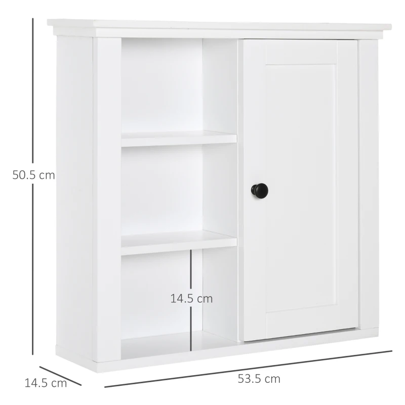 HOMCOM Armadietto 3 Ripiani Anta Design Moderno Salvaspazio da Parete Bagno e Cucina Legno 53x14,5x50.5cm Bianco