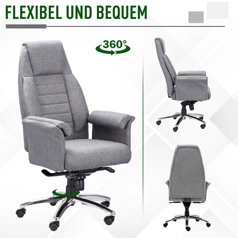 Vinsetto Bürostuhl Ergonomischer Drehstuhl mit Armlehne höhenverstellbar Kunstleinen Hellgrau 68 x 72 x 120-126 cm