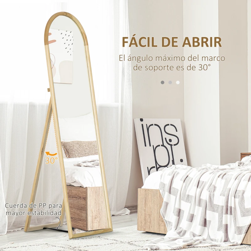 HOMCOM Espejo de Pie de Madera Espejo de Cuerpo Entero para Dormitorio Vestidor Estilo Moderno 150x46x43 cm Natural