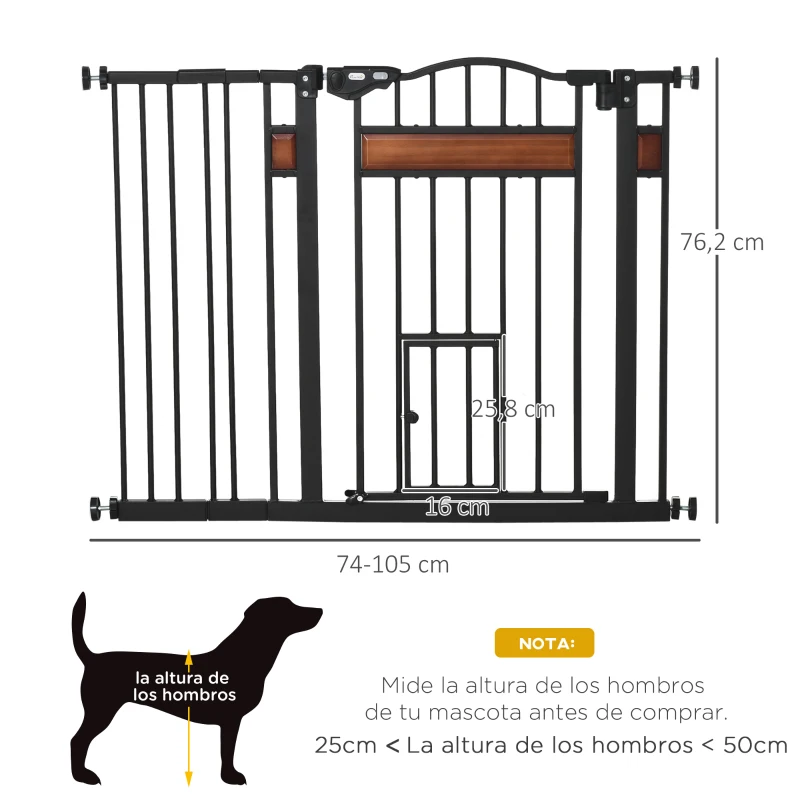 PawHut Barrera para Perros con Altura Ajustable Cierre Automático y Sistema de Doble Bloqueo para Puertas 93x76,2 cm Negro