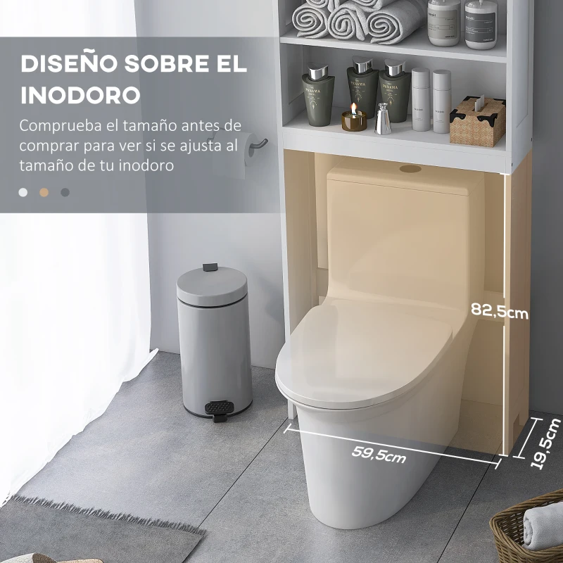 kleankin Mueble sobre Inodoro con 2 Puertas Estantes Abiertos y Estante Ajustable Mueble para Baño 66x23x178 cm Blanco
