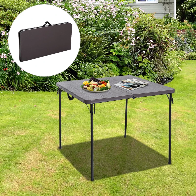 Outsunny Klapptisch Campingtisch Koffertisch tragbar, Metall+Kunststoff, Kaffeebraun, 86x86x71,5cm