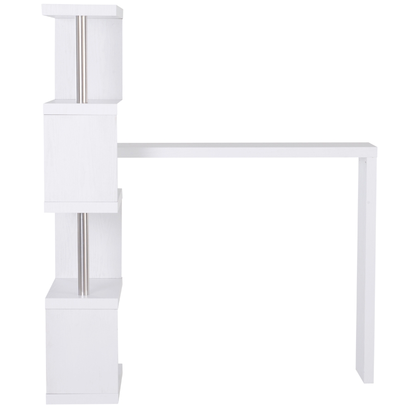 HOMCOM Bartisch-Regal Combi Stehtisch Tresentisch mit 4 Ablagefläche Multi-Winkel-Platzierung Drehbar Weiß 175x30x164,5 cm
