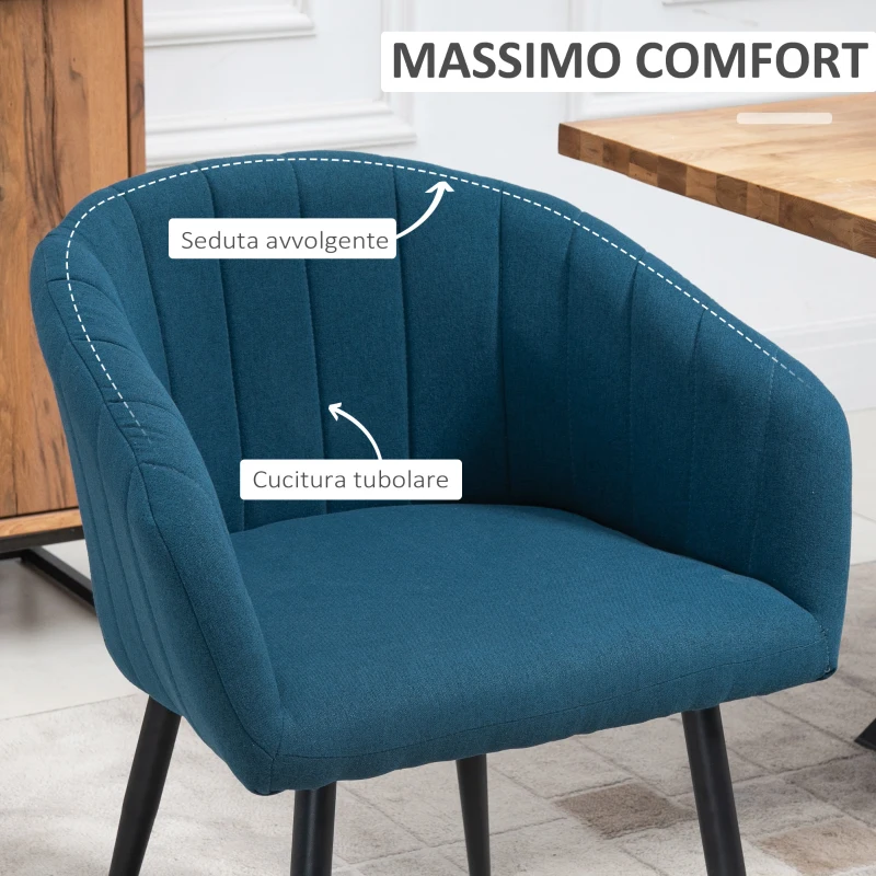 HOMCOM Set 2 Sedie Imbottite Moderne con Rivestimento in Tessuto per Soggiorno e Salotto, Blu