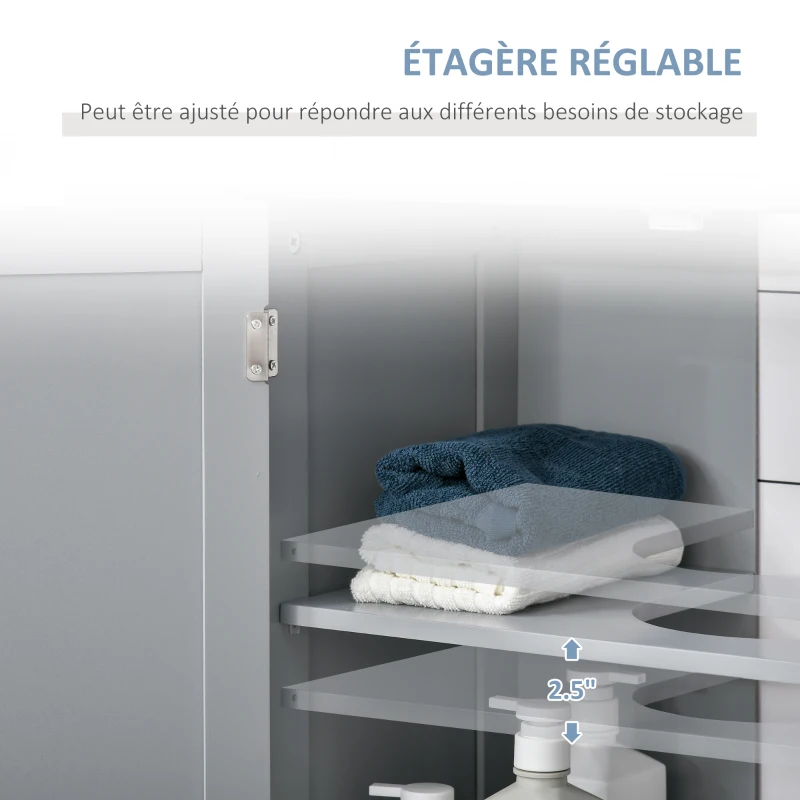 kleankin Meuble salle de bain sous lavabo - meuble sous-vasque - placard 2 portes avec étagère 60L x 30l x 60H cm - en bois Gris