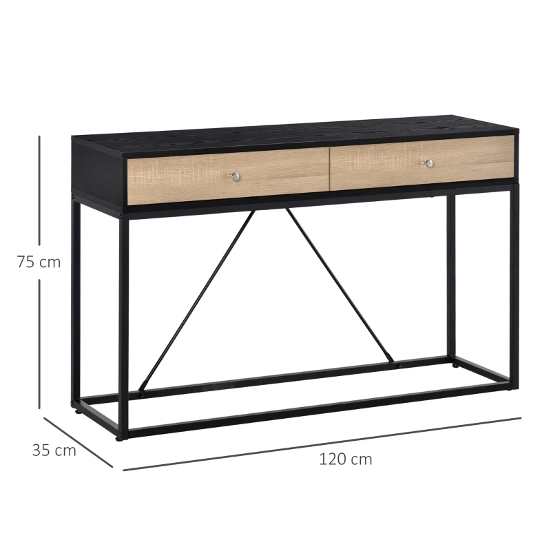 HOMCOM Table de Console Table d'entrée Moderne pour Salon 2 tiroirs cadre en métal dim. 120 x 35 x 75 cm