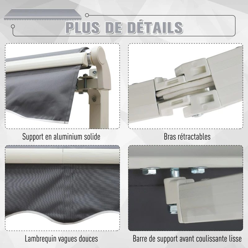 Outsunny Store banne Manuel rétractable Angle Réglable Aluminium Polyester imperméabilisé 3,5 x 2,5 m gris clair