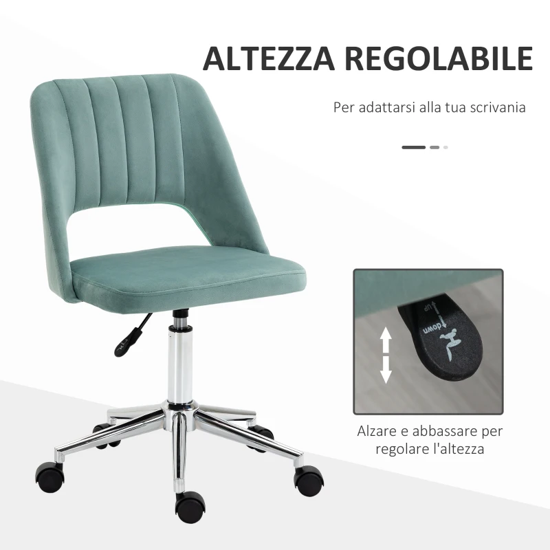 Vinsetto Sedia da Ufficio Ergonomica ad Altezza Regolabile, in Tessuto Vellutato, 49x60x79-91 cm, Verde Petrolio