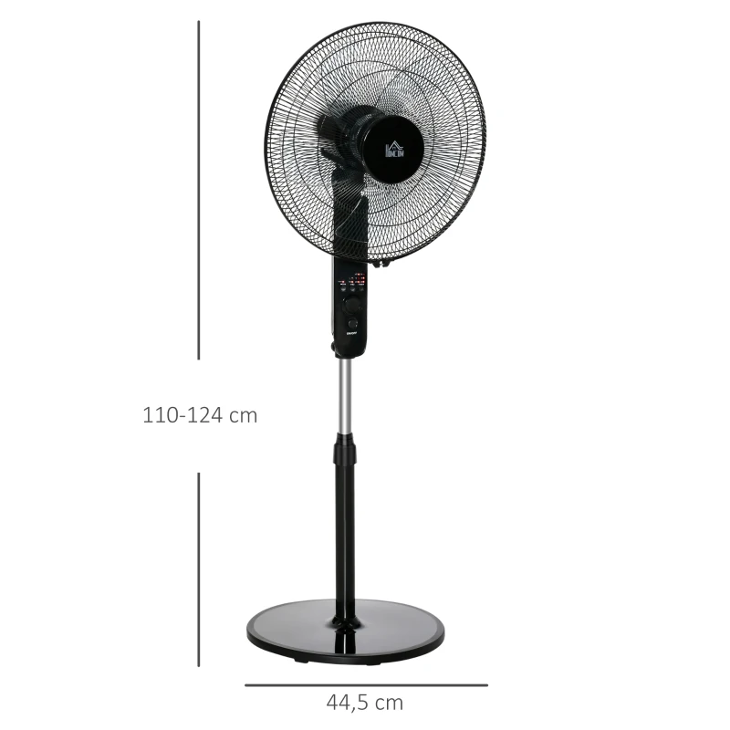 HOMCOM Ventilateur sur pied puissant 45 W réglable en hauteur 110-124 cm, télécommande, 3 vitesses, oscillation et minuterie