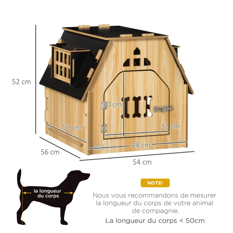 PawHut Niche pour chien intérieur maisonnette design avec porte verrouillable - 54 x 56 x 52 cm