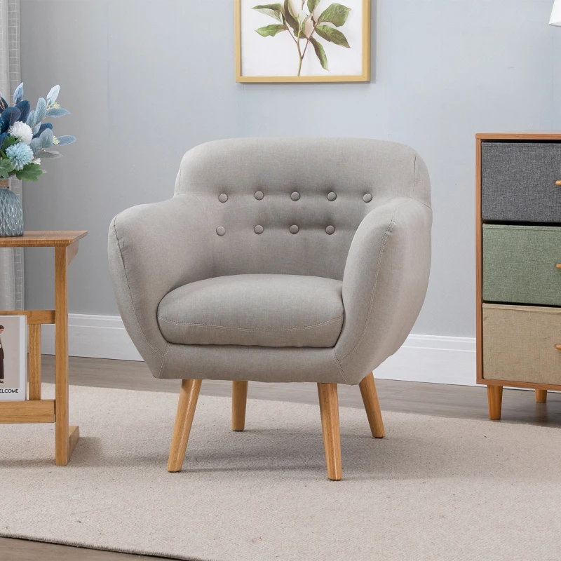 HOMCOM Butaca Moderna con Patas de Madera Sillón Individual estilo Nórdico Acolchado para Salón Dormitorio 71x62x78 cm Beige