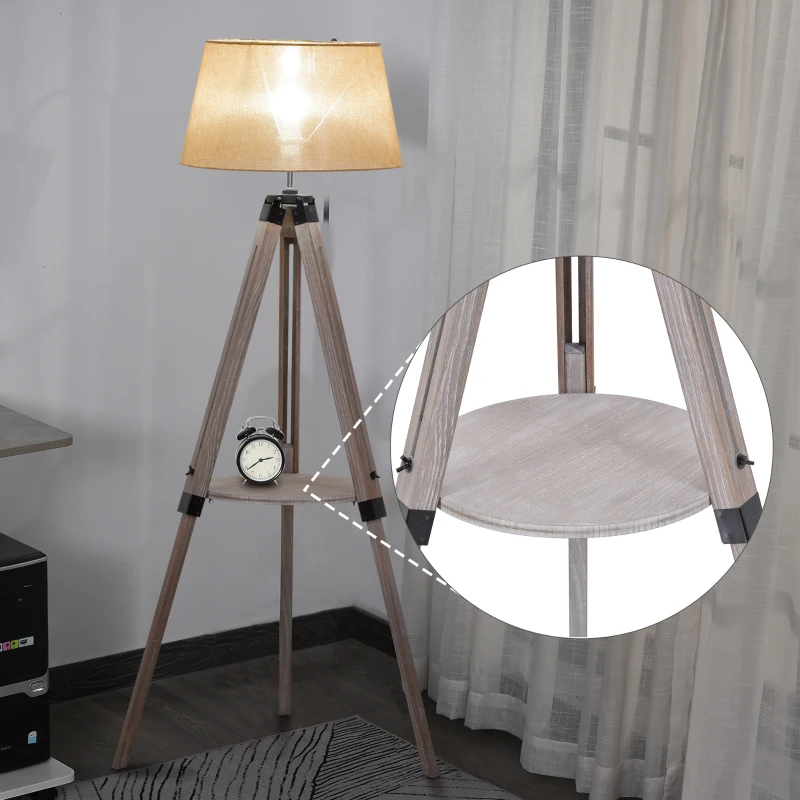 HOMCOM Lámpara de Pie con Trípode Regulable en Altura para Oficina y Hogar Estante Pequeño para Almacenaje Base Estable 63x63x110-150 cm Beige