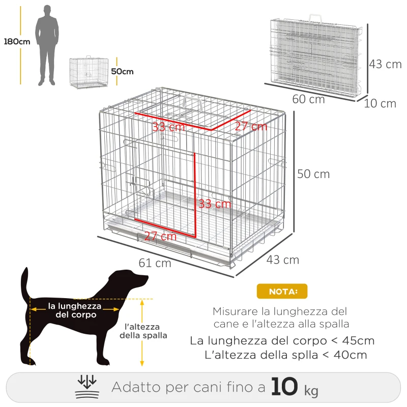 PawHut Kennel Gabbia per Cani Pieghevole in Acciaio Galvanizzato, Porta con Blocco e Fondo Rimovibile