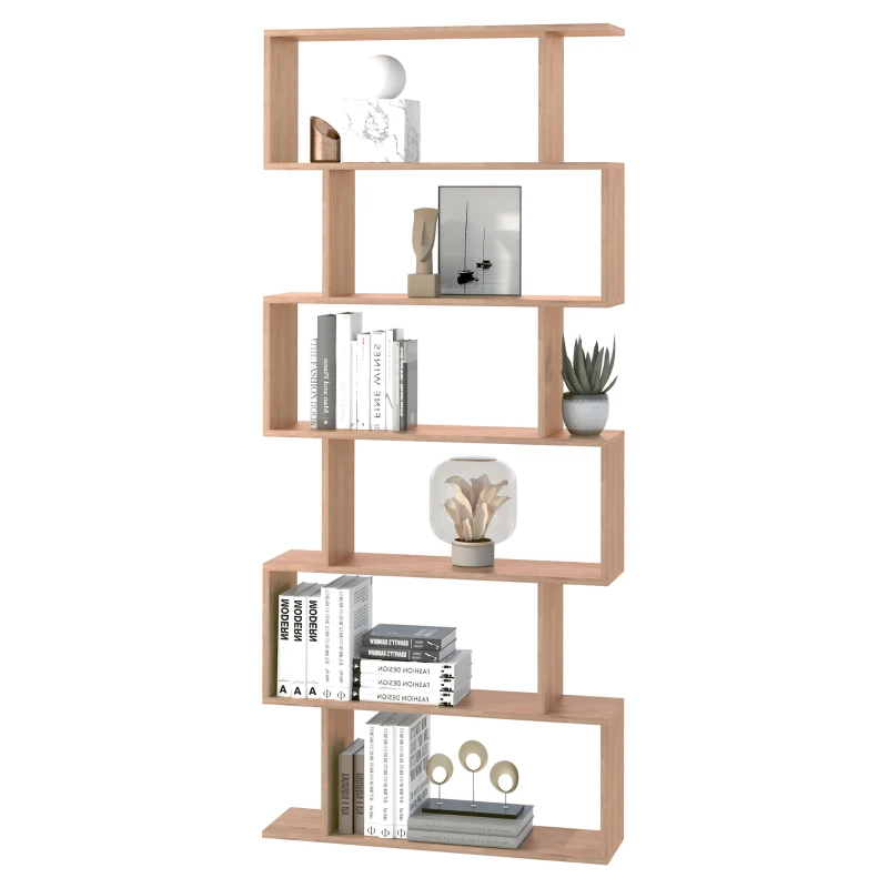 HOMCOM Bücherregal Wandregal Raumteiler mit 6 Fächern Standregal Aktenregal Ahorn L80 x B23 x H192 cm